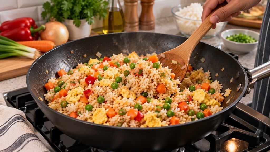 arroz sobrante salteado vegetales