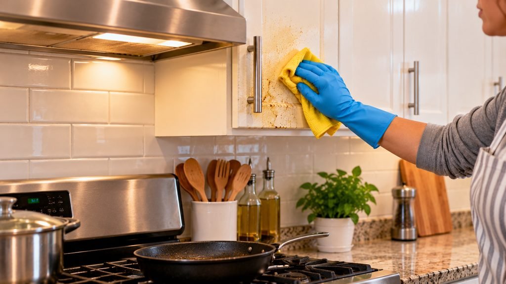 Cómo quitar la grasa acumulada de los gabinetes de la cocina limpiar grasa gabinetes estufa