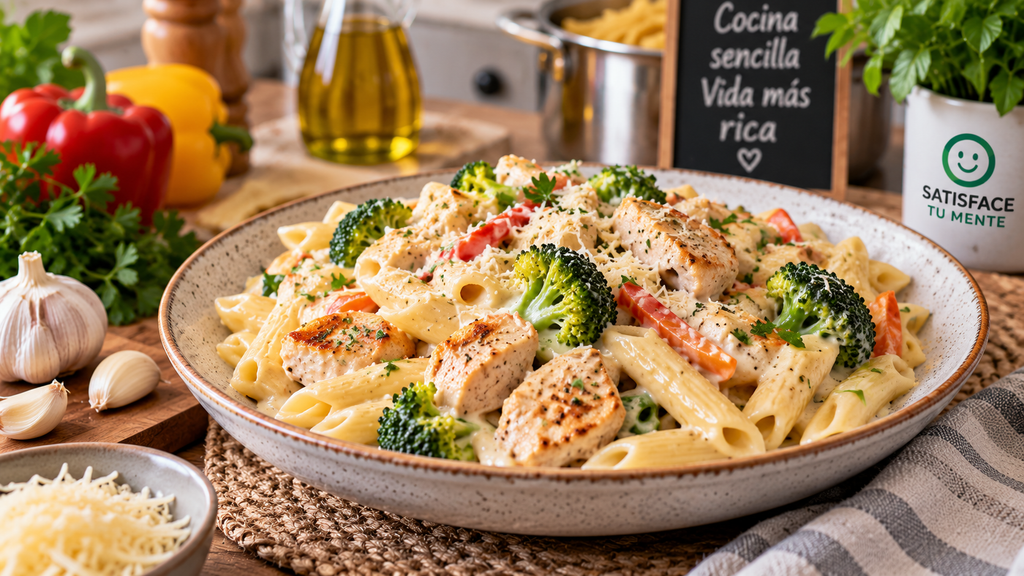 pasta cremosa pollo vegetales