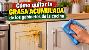 Limpieza de grasa acumulada en los gabinetes de la cocina